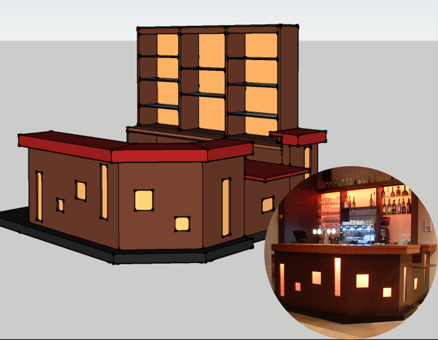Modélisation 3D d’un projet d’agencement pour bar restaurant